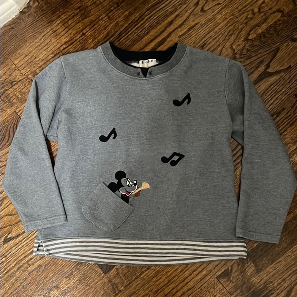 Vintage Embroidered Mickey Mouse Music Gray Crewneck Sweater